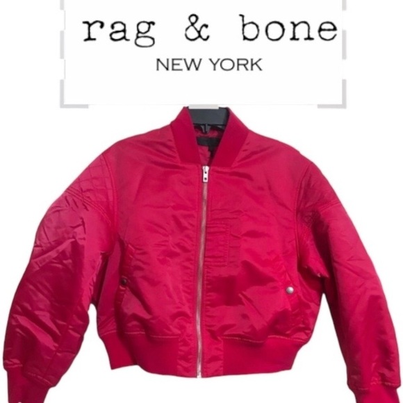 Rag & Bone WESLEY BOMBER JACKET Pink Cropped Size Large Woman’s - Picture 1 of 13